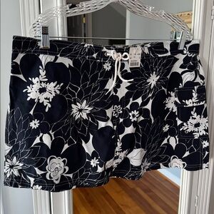 J. Crew Navy & White Floral Board Swim Skirt with Drawstring Waist Sz 14